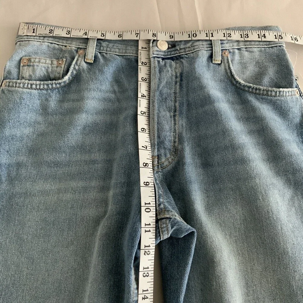 We The Free Maggie Mid Rise Straight Leg Distressed Jeans Blue 28